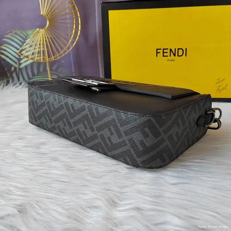 Affordable In Fendi Medium FF Motif Fabric Black Bag Baguette 0511